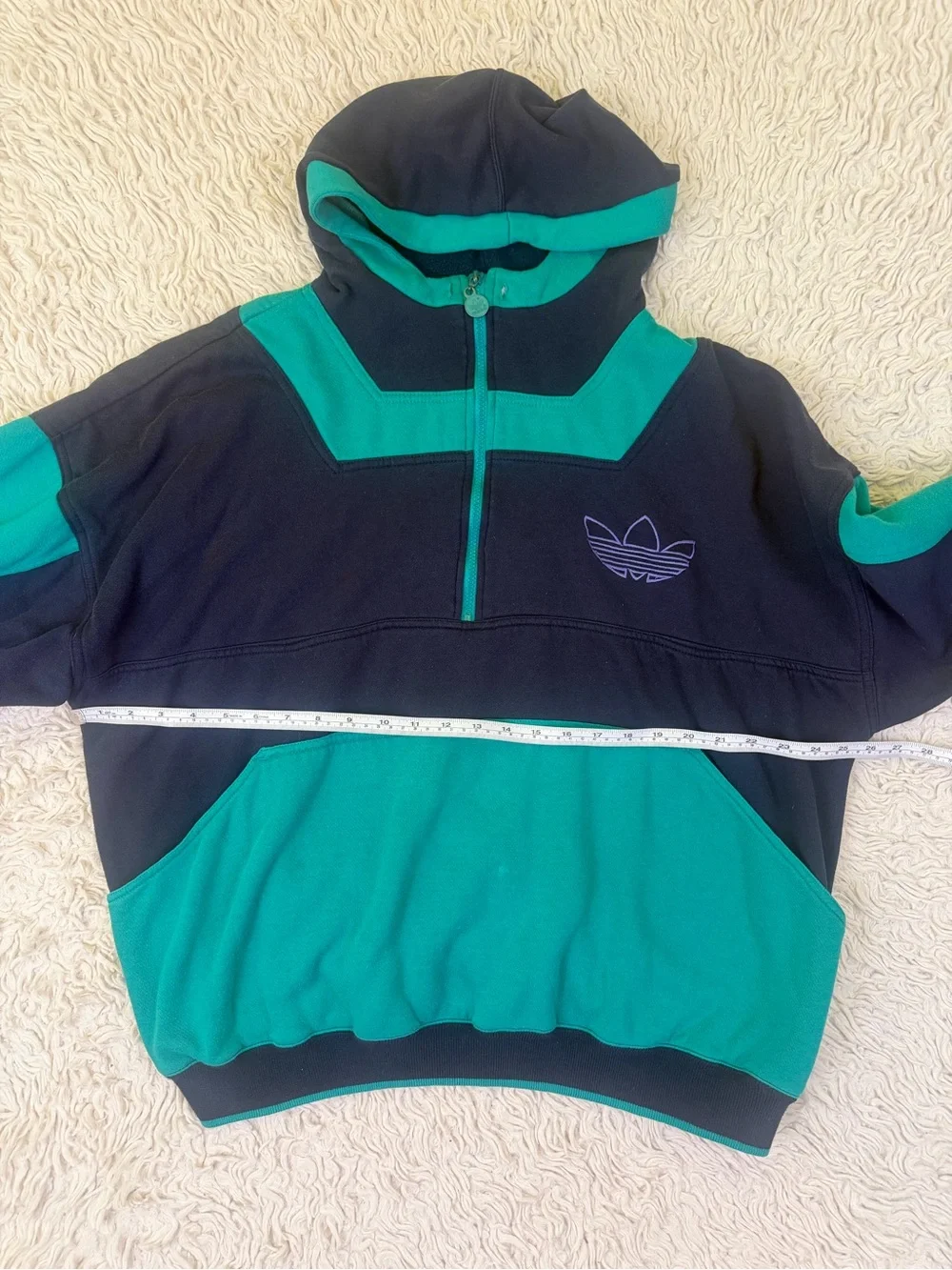 Vintage 80's Adidas Trefoil Pullover Quarter Zip Color Block Hoodie